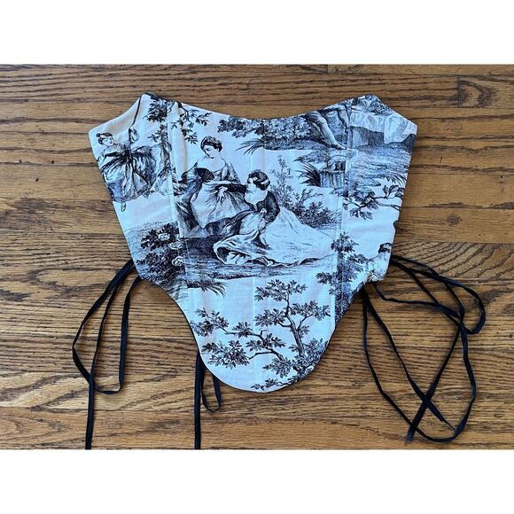 Rusty Reconstruction Los Angeles White Black Tie Up Corset Top  Women's Sz Small - Picture 2 of 6
